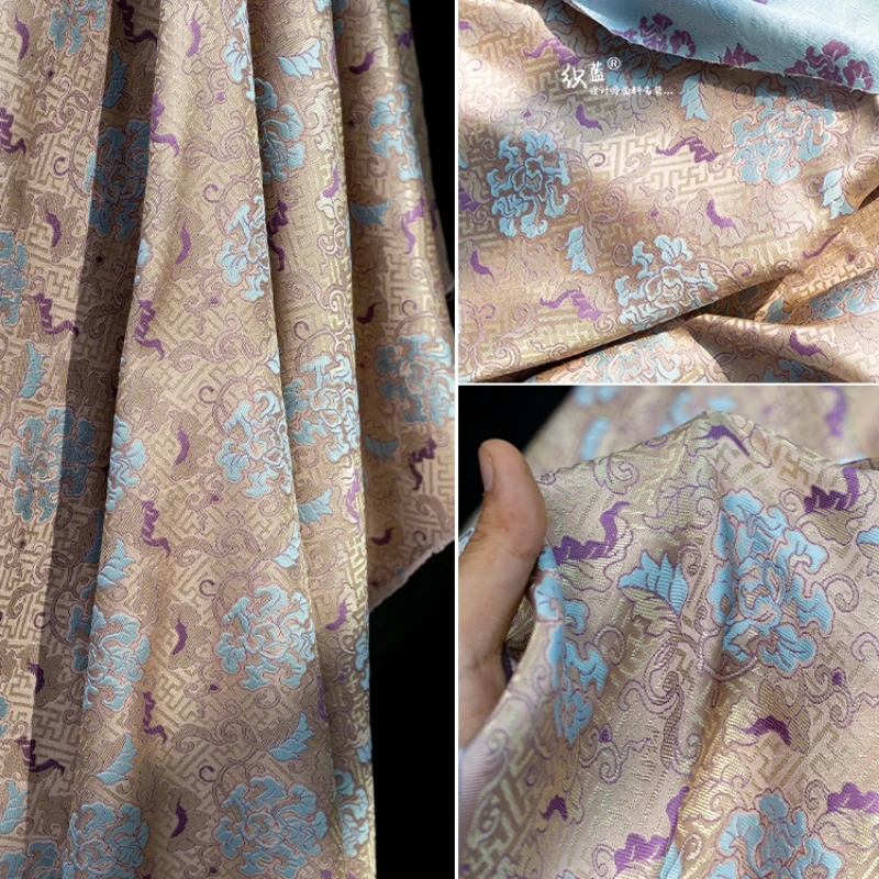 Ripple Peony Imitation Song Brocade Fabric Flower Gradient Cheongsam Jacket Chinese Style Hanfu Clothing Diy Sewing Cloth