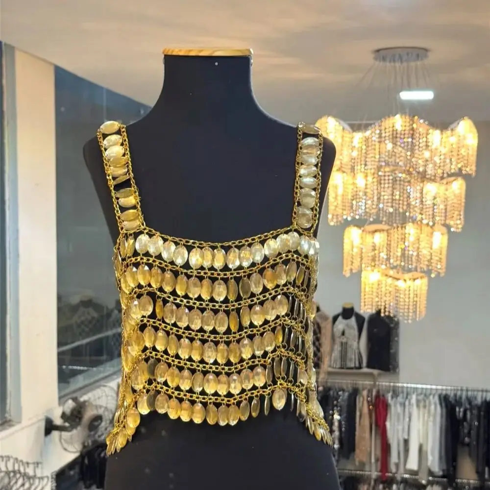 

New Summer Gemstone Outerwear Top For Europe And America On Instagram, Holiday Nightclub Shiny Sequins Large Rhinestone Vest
