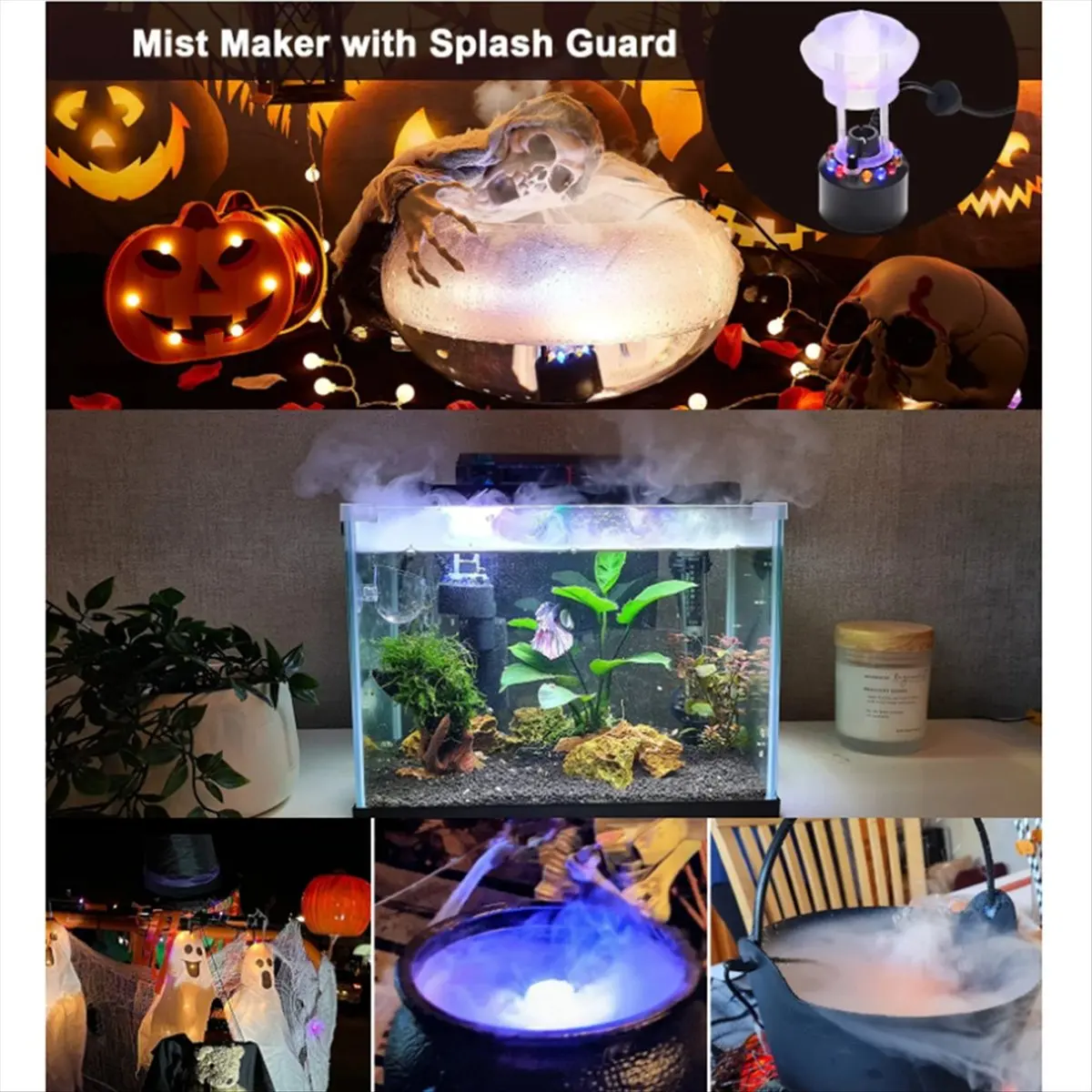 A36R Mist Maker 12 LED Mister Fogger Water Fountain Pond Fog Machine Electric Ultrasonic Atomizer with Splash Guard EU Plug