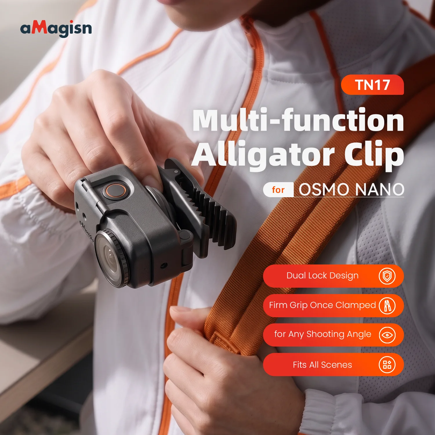 aMagisn Backpack Clip Mount 360°Adjustable Hat Holder with Strong Grip Quick Magnetic Lightweight for DJI Osmo Nano Accessories