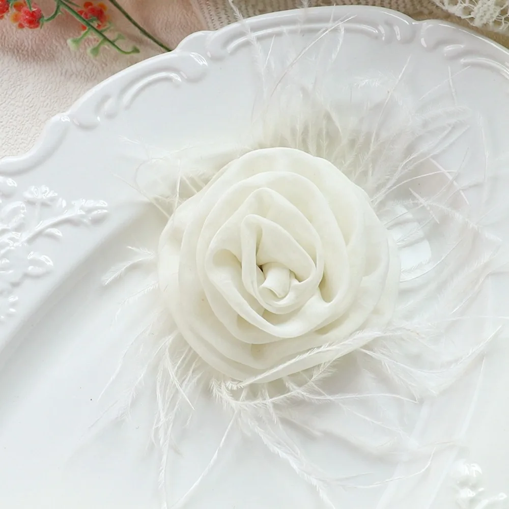Cloth Organza Flower Decor Natural Ostrich Plume Soft Light Texture DIY Garment Trimming Organza Flower Hair Ornament