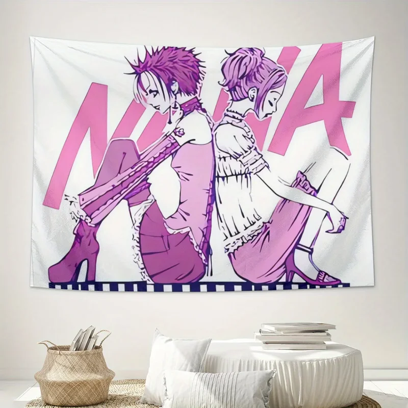 VIKAMA Pink Anime Girls Tapestry Two Manga Girls Back to Back Retro Pink Purple Kawaii Wall Hanging Otaku Wall Art Dorm Decor