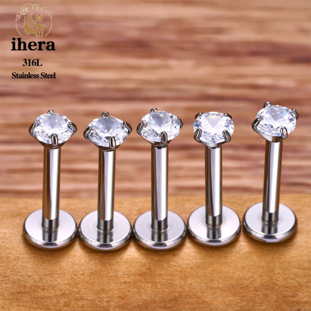2/10PCS Stainless Steel Piercing Labret Lip Stud Internal Thread Tragus Stud Earrings 16G CZ Helix Cartilage Conch Body Jewelry
