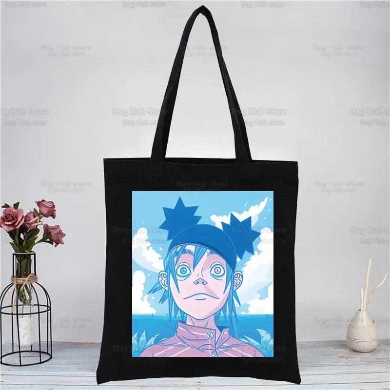 Zespół muzyczny Gorillaz PUNK ROCK ChakaKhan Noodle Czarne torby na ramię dla kobiet Torby na zakupy z płótna Torby na zakupy wielokrotnego użytku Torby ekologiczne