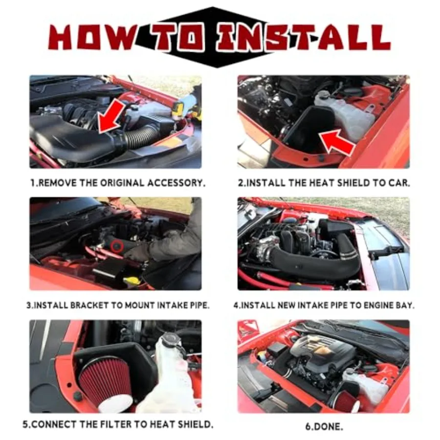 Cold Air Intake Kit with High-Performance Filter and Heat Shield Designed for Enhanced Engine Performance in 2011-2023 Do
