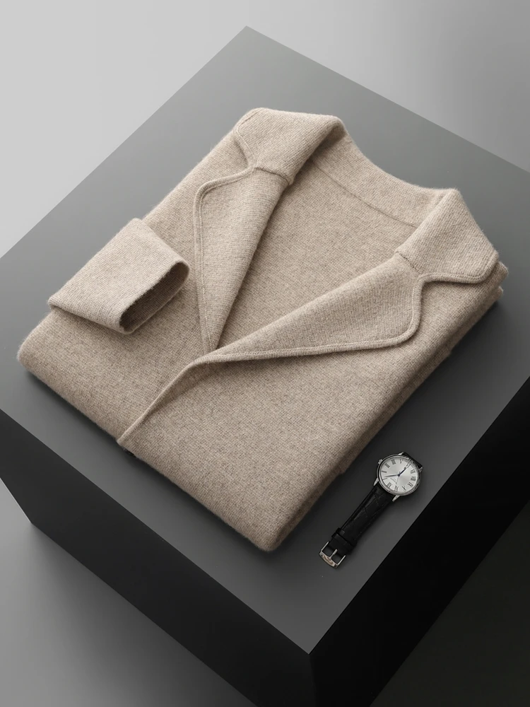 High-end Men's 100% Cashmere Sweater Turn-down Collar Cardigan Autumn Winter Thick Cashmere Knitted Smart Casual Clothing Coat
