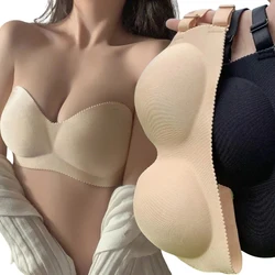 Sexy Backless Invisible Bra Push Up for Women Lingerie Seamless Brassiere Black Strapless Bandeau No Sewing Solid Strapless Bra