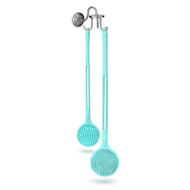 

AA20-2X Double-Sided Shower Body Brush Silicone Long Handle Bathroom Wash Brush Bathing Massage Back Body Exfoliating Brush