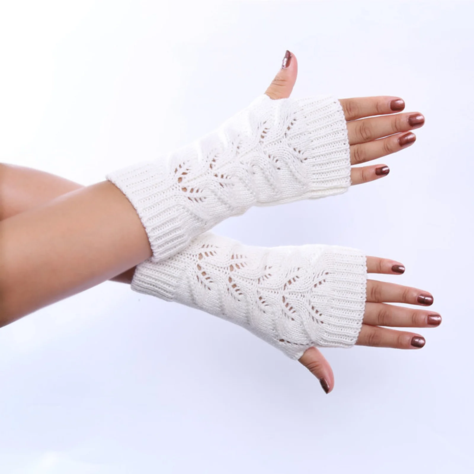 

Soft Wool Knit Mittens Solid Color Hollow Out Fingerless Twist Touch Screen Gloves Korean Fashion All Match Female Wrist Guante