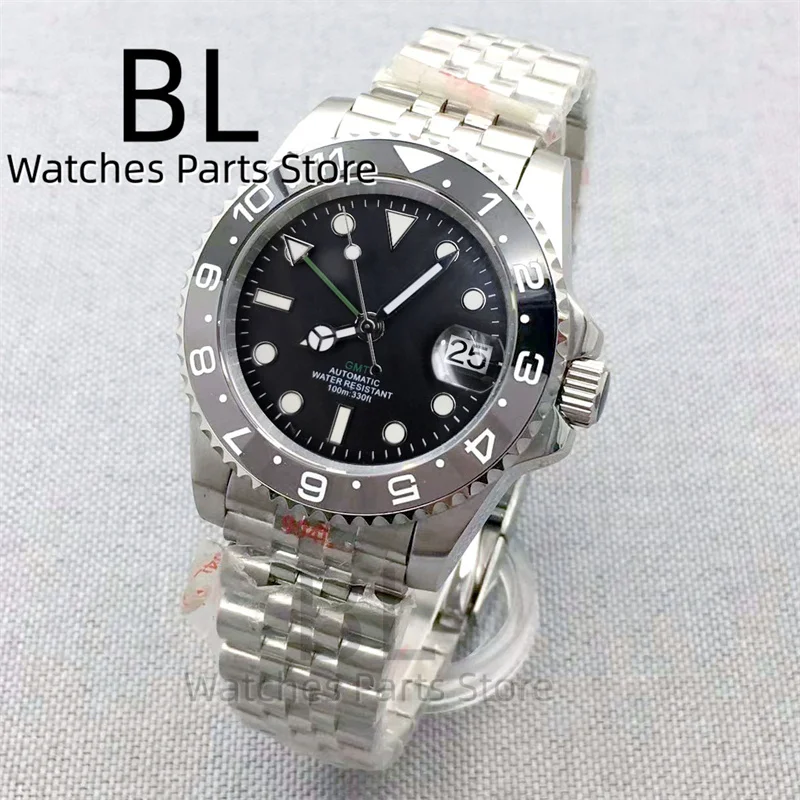 BLIGER 40 mm NH34 GMT-Uhr für Herren mit schwarz-grauer Keramiklünette, Saphirglas, grüne GMT-Zeiger, grüner GMT-Text, Jubilee-Armband 4