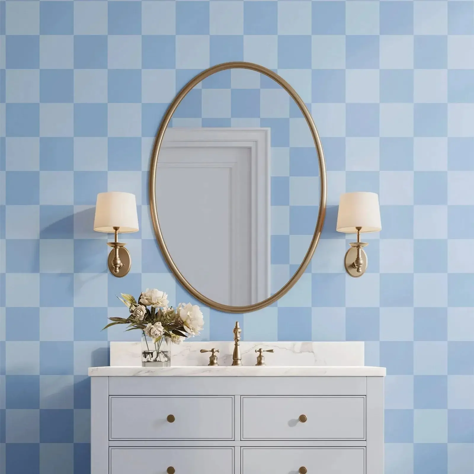 Blue Wallpaper Peel and Stick, Colorful Checkered Wallpaper For Room Decorations, Geometric Wall Paper Temporary Unpasted Paper