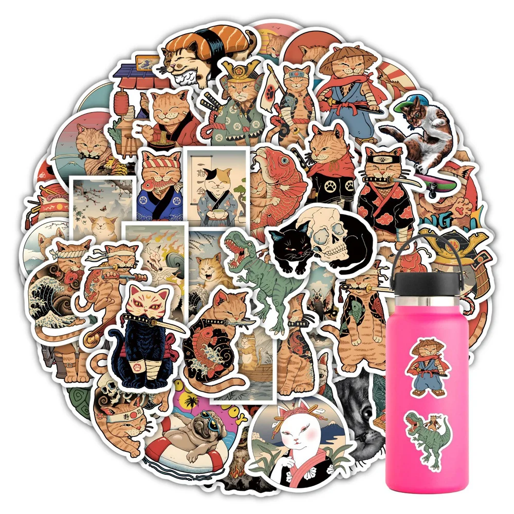 10/30/50PCS Cartoon New Anime Samurai Cat Personality Creative Sticker Guitar Computer Skateboard  Waterproof  Sticker Wholesale