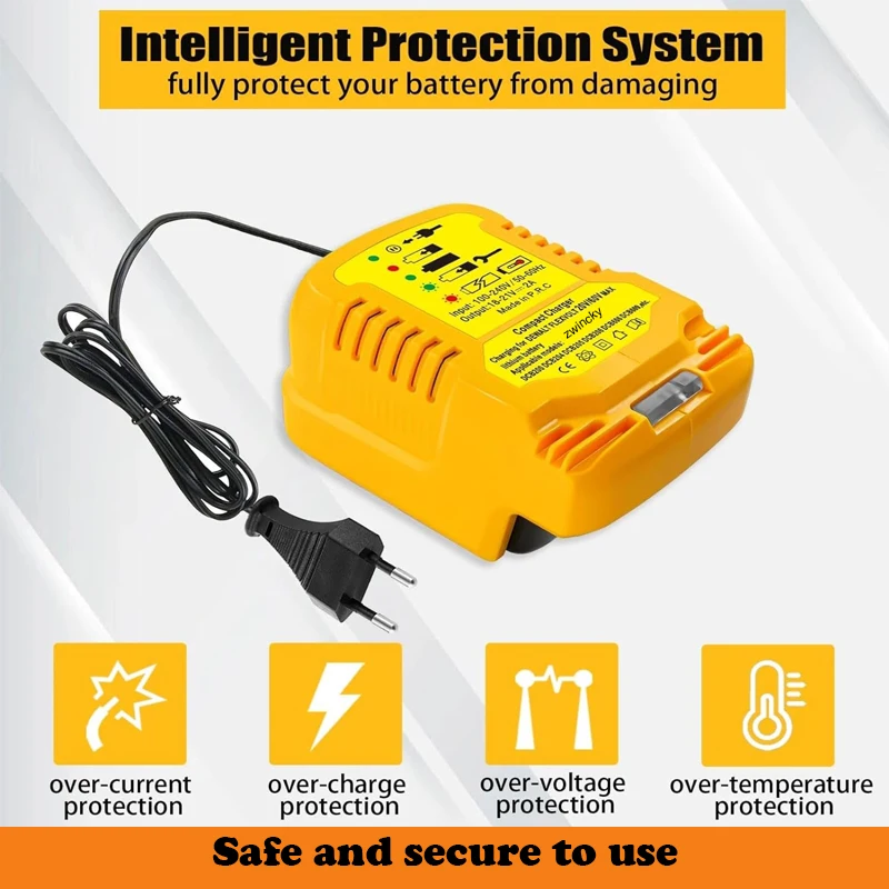 2A Battery Charger Replacement for Dewalt 18V 20V 60V Lithium Battery DCB200 DCB609 DCB105 Battery Mini Portable Charger