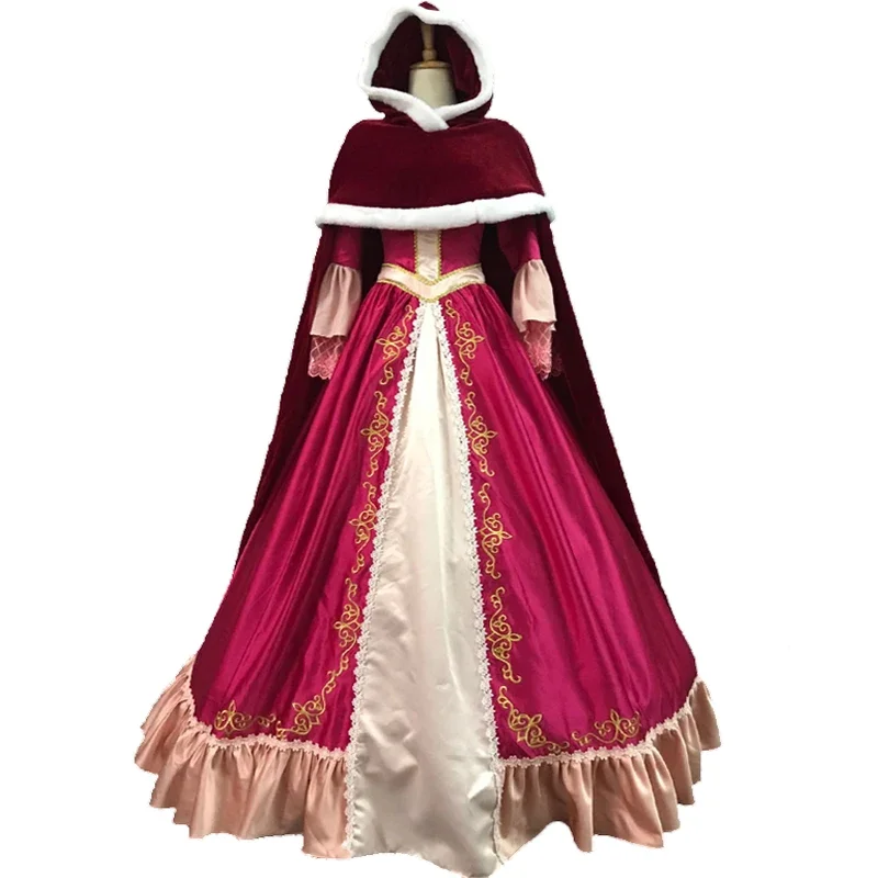 Belle Cosplay Kostüm rotes Kleid Halloween Kostüme Damen Mädchen Kleid mit langen Ärmeln für Weihnachtsfeier