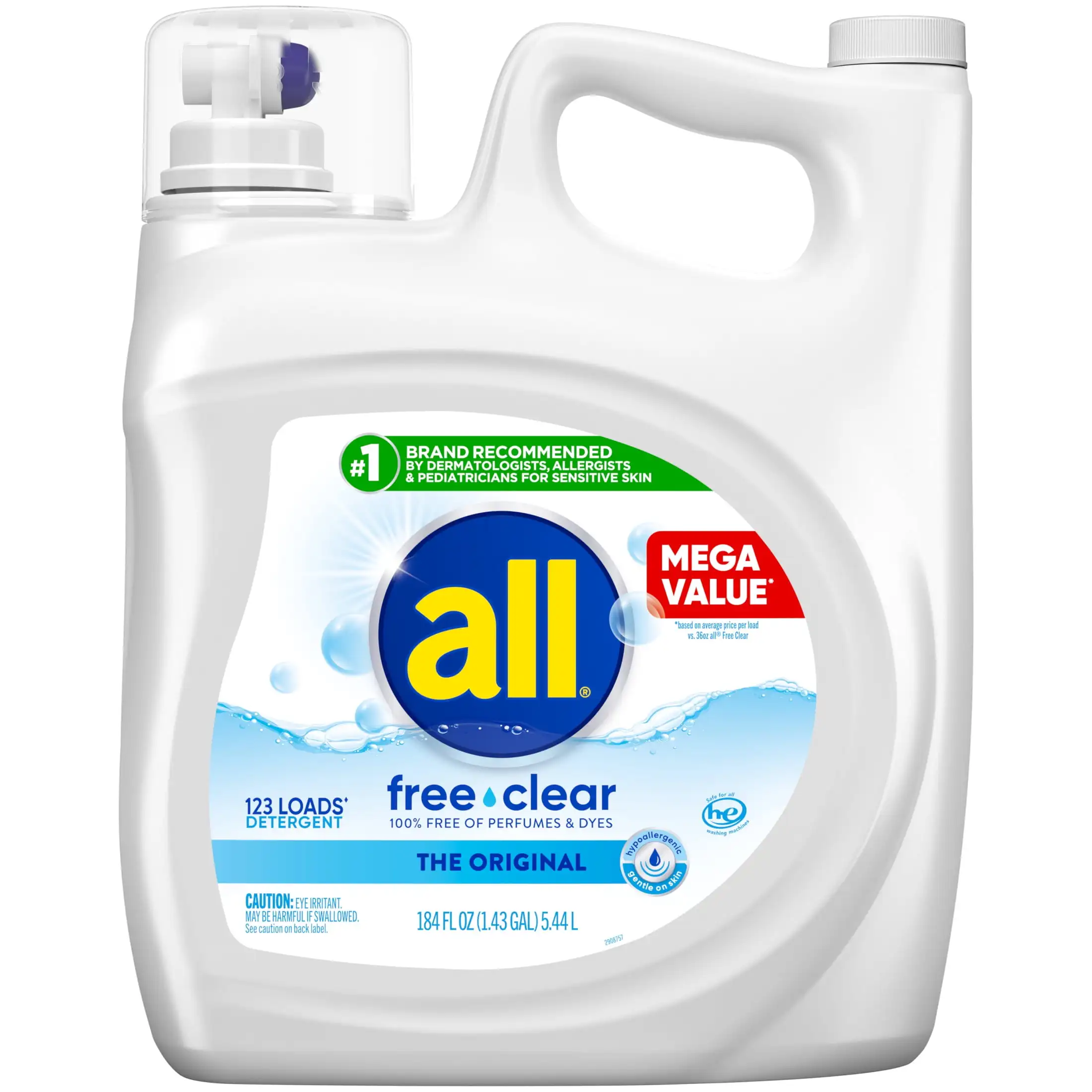 Liquid Laundry Detergent, Free Clear for Sensitive Skin, 184.5 Ounce, 123 Loads Clean well Let the family use more comfortable