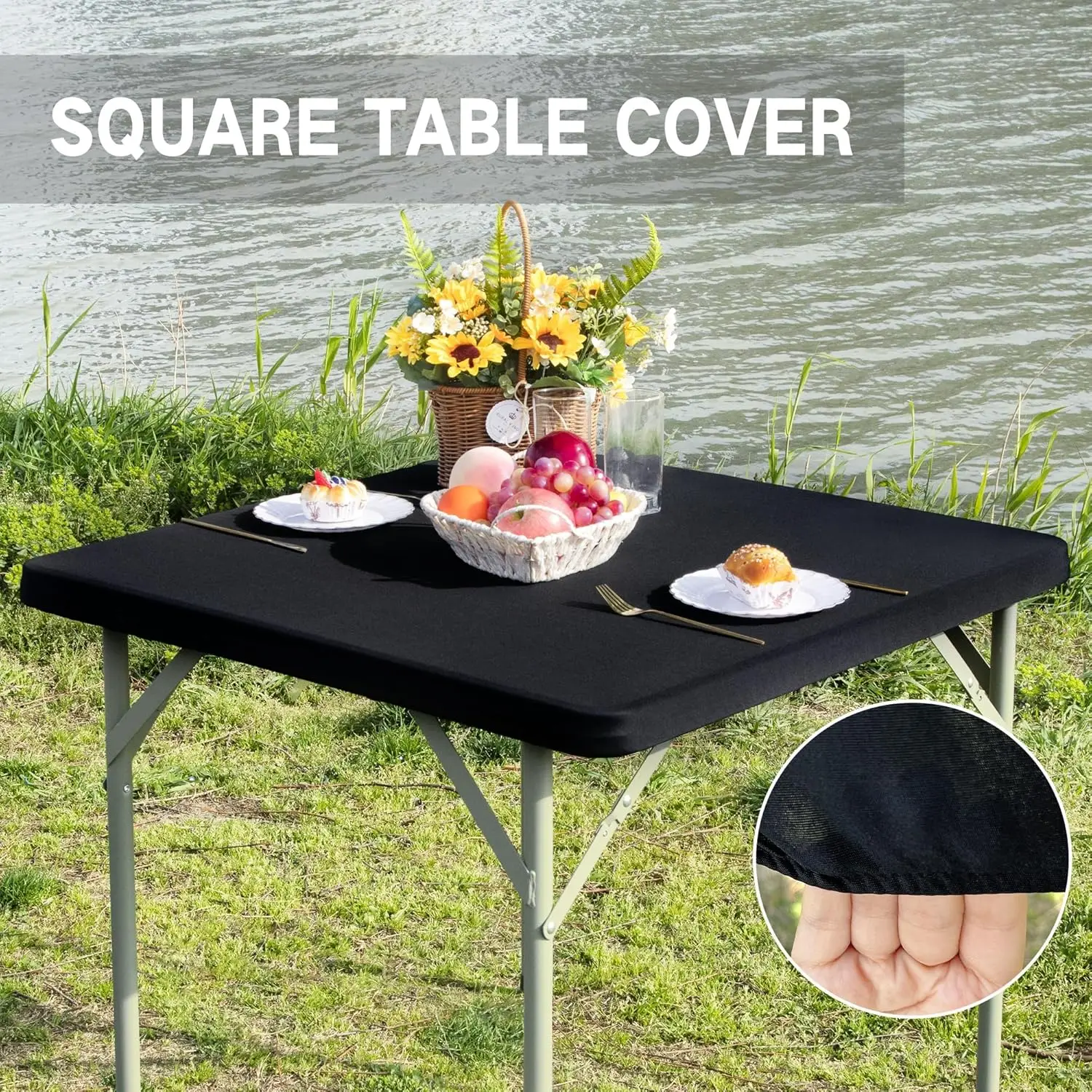 Square Fitted Table Cover Elastic Tablecloth Stretch Spandex Table Top Cover Table Topper Cap for Dining Kitchen Home Party