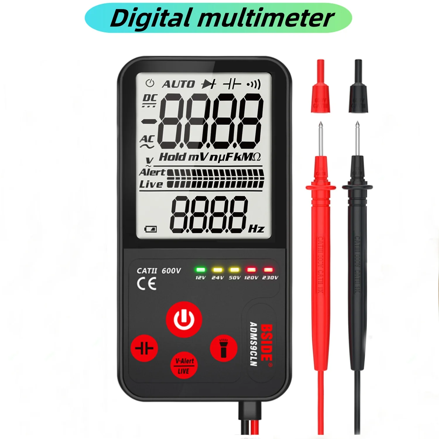 BSIDE Smart Voltage Tester, Portable Digital Multimeter AC & DC Ohm Frequency Capacitor Diode Multifunctional Handheld Voltmeter