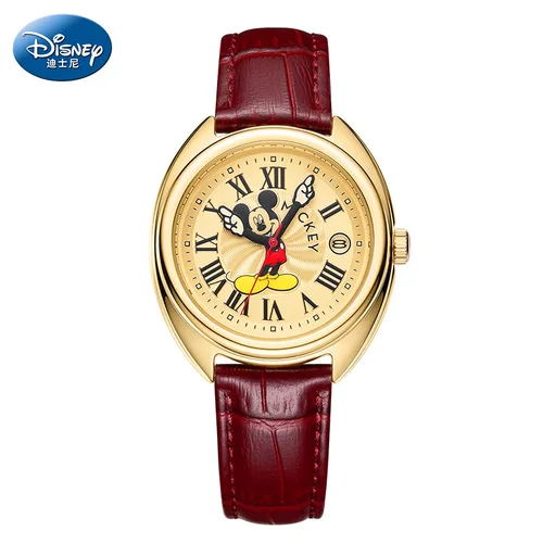 Disney-relojes de Mickey Mouse para niños, reloj de pulsera de cuarzo de cuero luminoso, regalo de cumpleaños para niños y niñas, reloj para estudiantes, hombres y mujeres jóvenes