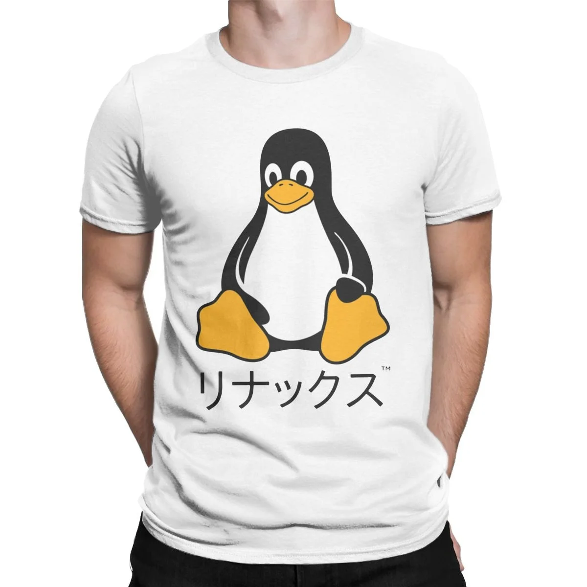 Funny Japanese Tux Tee Shirt For Men Round Collar Cotton Tshirt Linux Penguin Harajuku Tees Printed Clothing