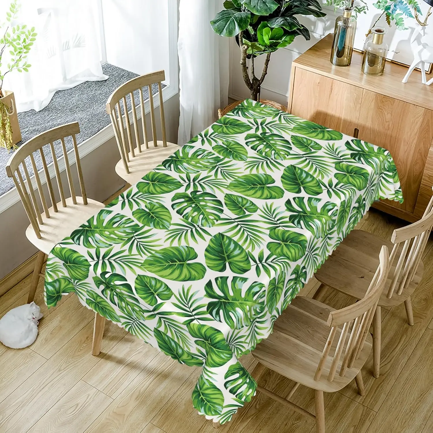 Summer Hawaii Green Palm Leaves Waterproof Tablecloth for Table Decor Washable Kitchen Dining Tablecloth Wedding Party Decor