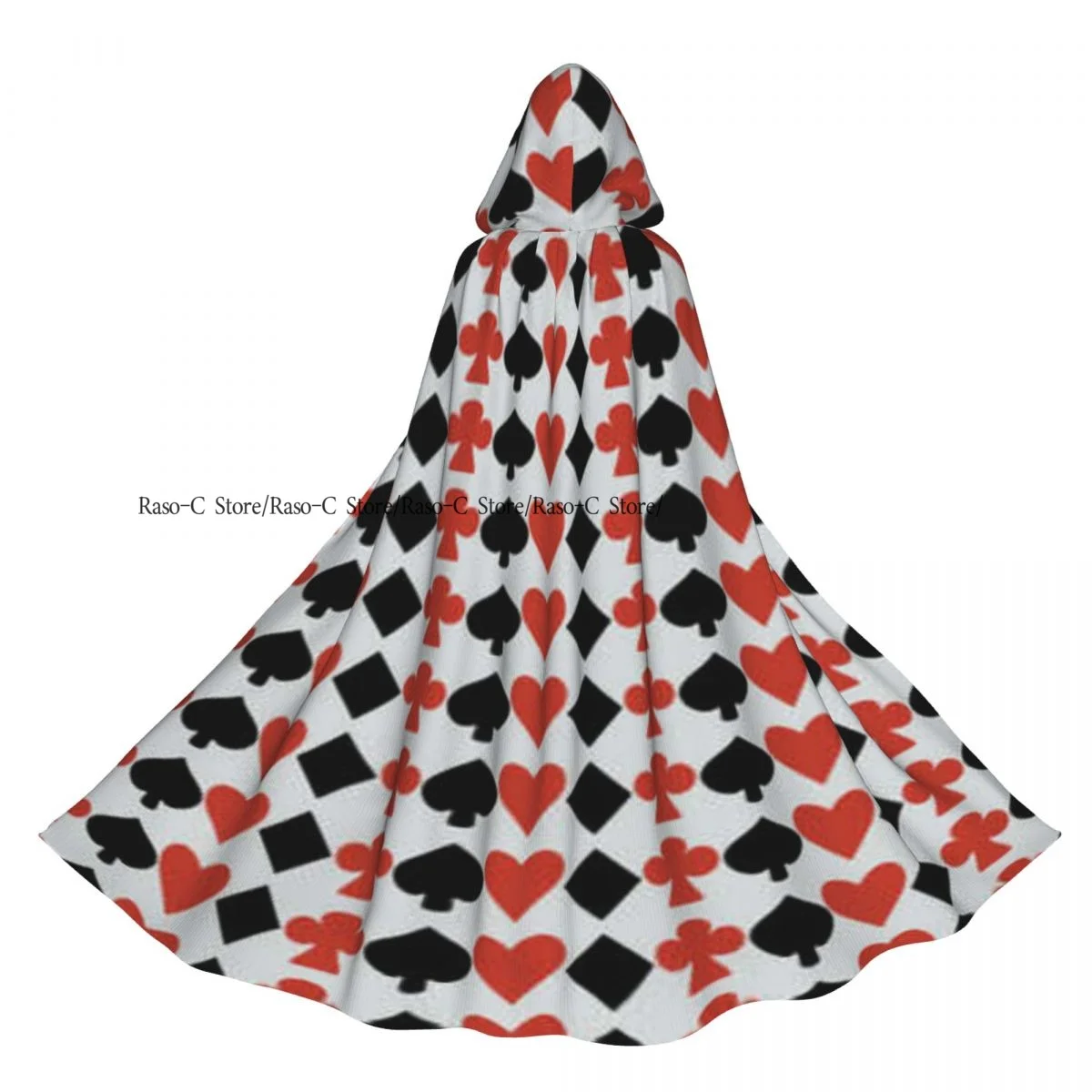 

Unisex Witch Party Reversible Hooded Adult Vampires Cape Cloak Card Suits Print