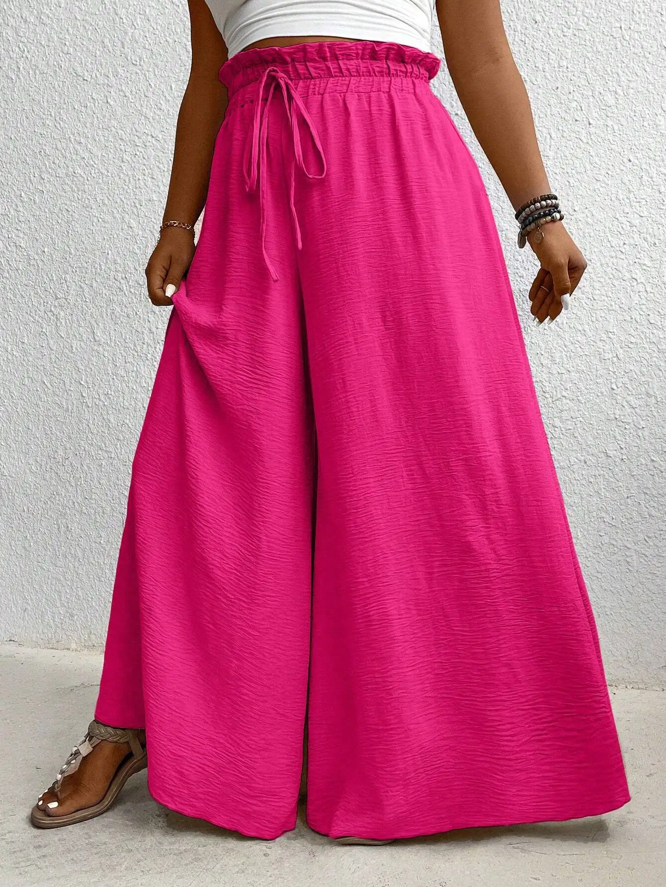 Women's Spring Summer Loose Drapey Belted Wide Leg Pants Casual Trousers Elegant Atmosphere Cross-Border Fashion