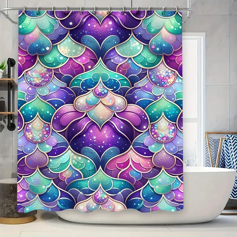 

Яркая занавеска для душа с чешуей русалки, волшебный единорог, фиолетовый, зеленый, синий, бирюзовый, водонепроницаемая тканевая отделка для ванной комнаты, 72 x