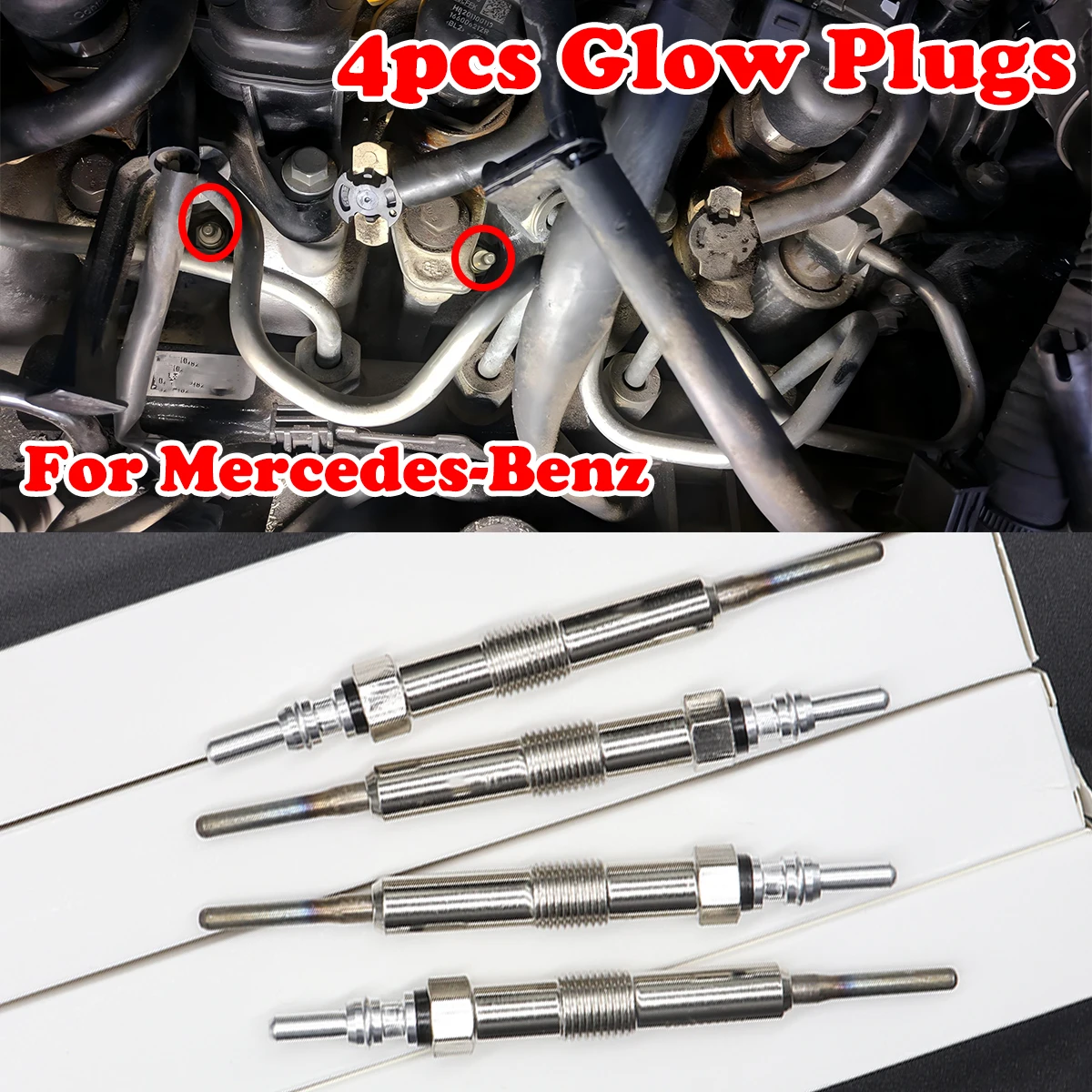 

4PC Diesel Heater Nickel Plating Glow Plugs 4.4V For Mercedes-Benz GLA X156 2014-2018 CLA C117 X117 Citan W415 B-Class W246,W242