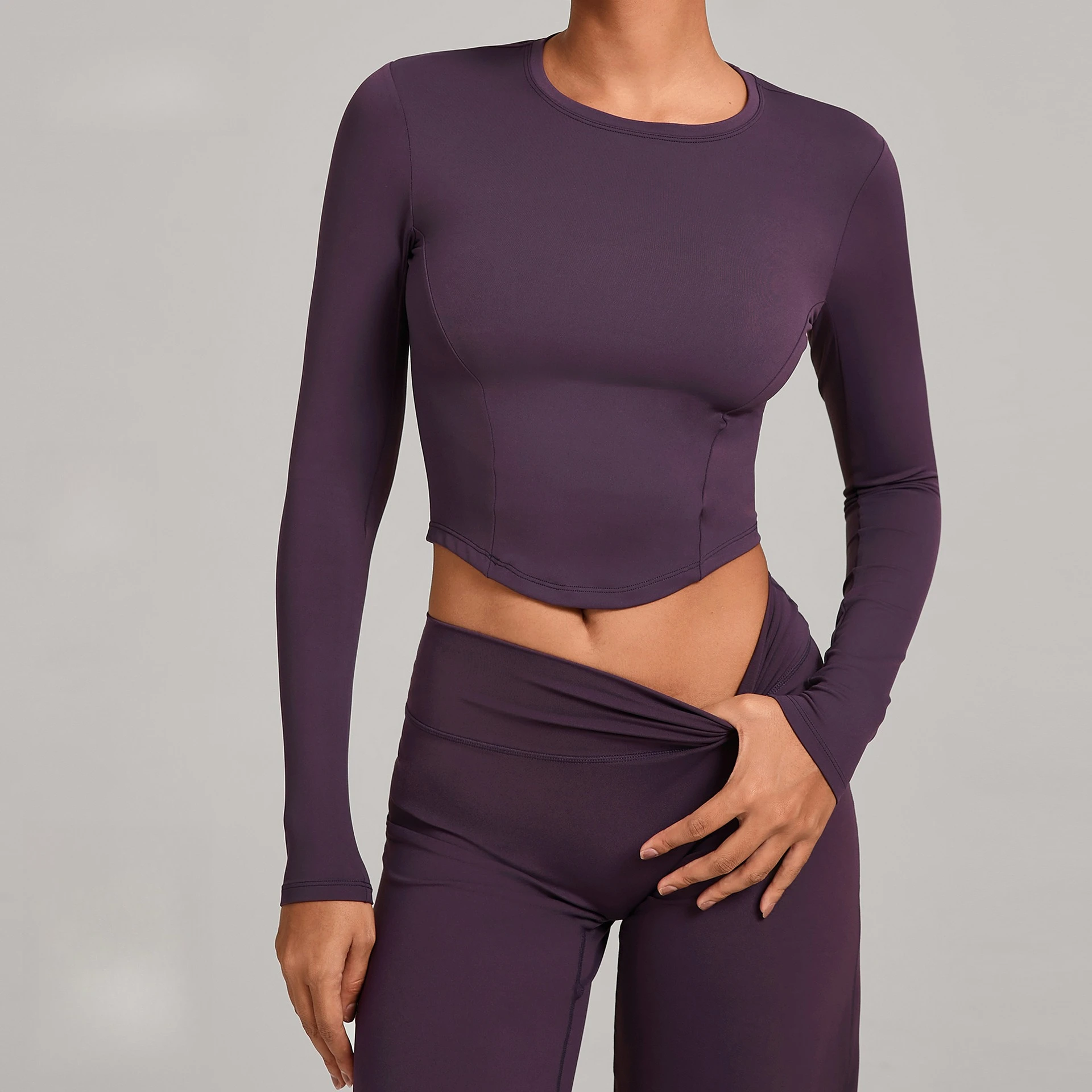 

Women's 2-piece Yoga Set Sports Fitness Gym Sportswear Seamless Long-Sleeved Workout Suit