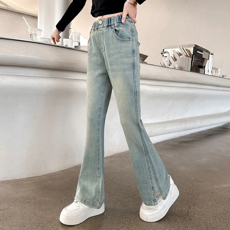 Baby Girl Pants Girls Micro Flared Jeans Fall 2024 New Pants Large Children Loose Style Fashion Comfort Casual Pants