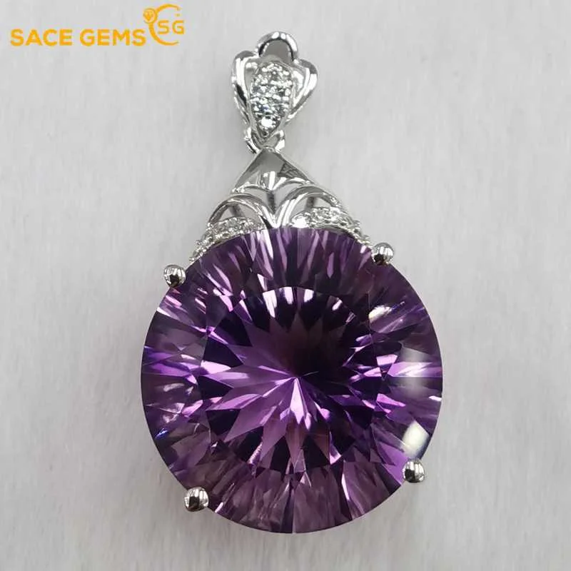 SACE GEMS New Arrival Trend Natual Amethyst Pendant Necklace 925Sterling Silver for Women Wedding Party Luxury Fine Jewelry Gift