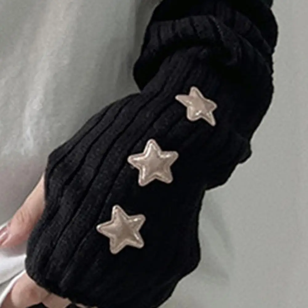 Frauen Thermo handschuhe Lolita Stil finger los gestrickt Stern Patchwork Frauen Handschuhe für JK Party Arm Ärmel Mädchen Streetwear warm