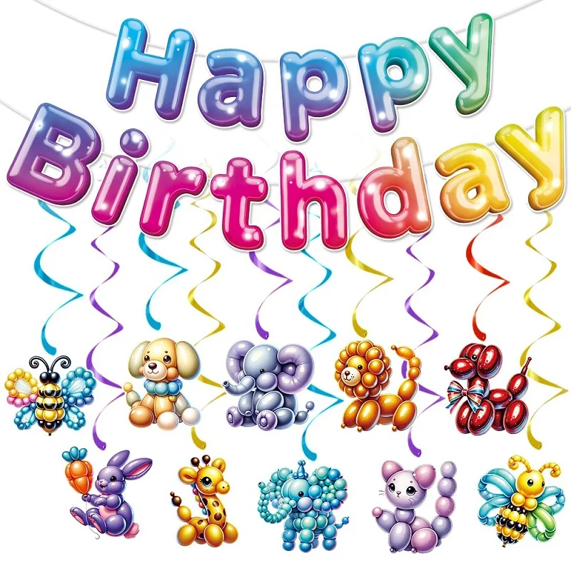 Animal Dog Balloon Banner and Spiral Streamers for a Child's First Birthday Party Decoration Pull Flag