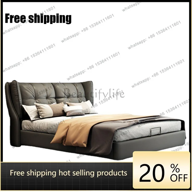 LJY Italian minimalist leather bed size household master bedroom 1.8 meters double bed