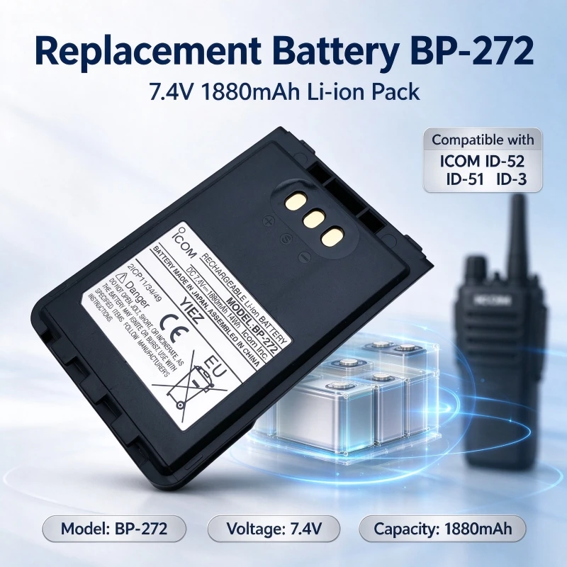 Replacement Battery BP-272 Li-ion Battery Pack Compatible with ICOM ID-52 ID-51 ID-3 Two Way Radio