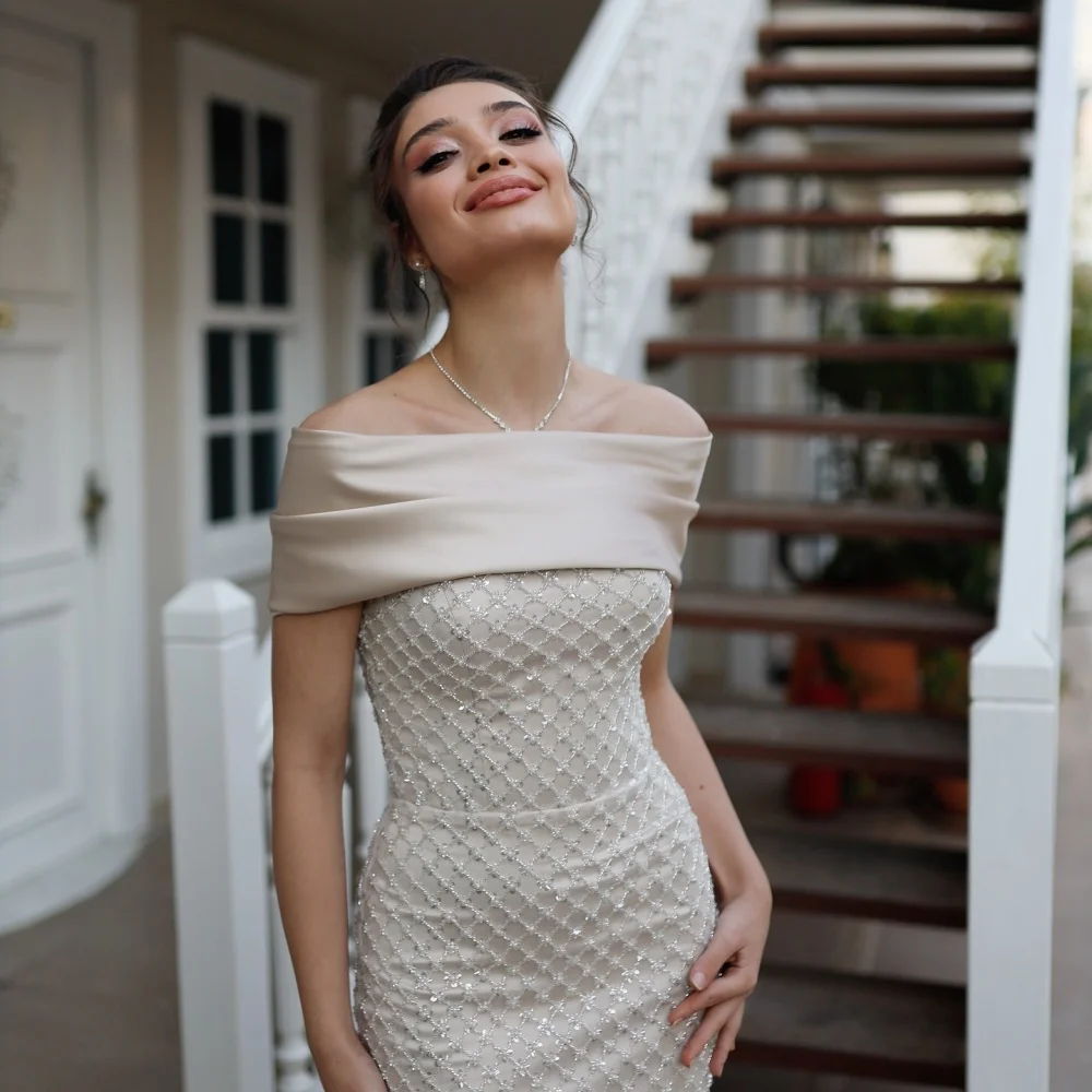 Amanda dostosowane białe jedno ramię wyszywane koralikami suknie balowe bez rękawów bez ramiączek Vestidos de noche do kostek formalny wieczór 2025