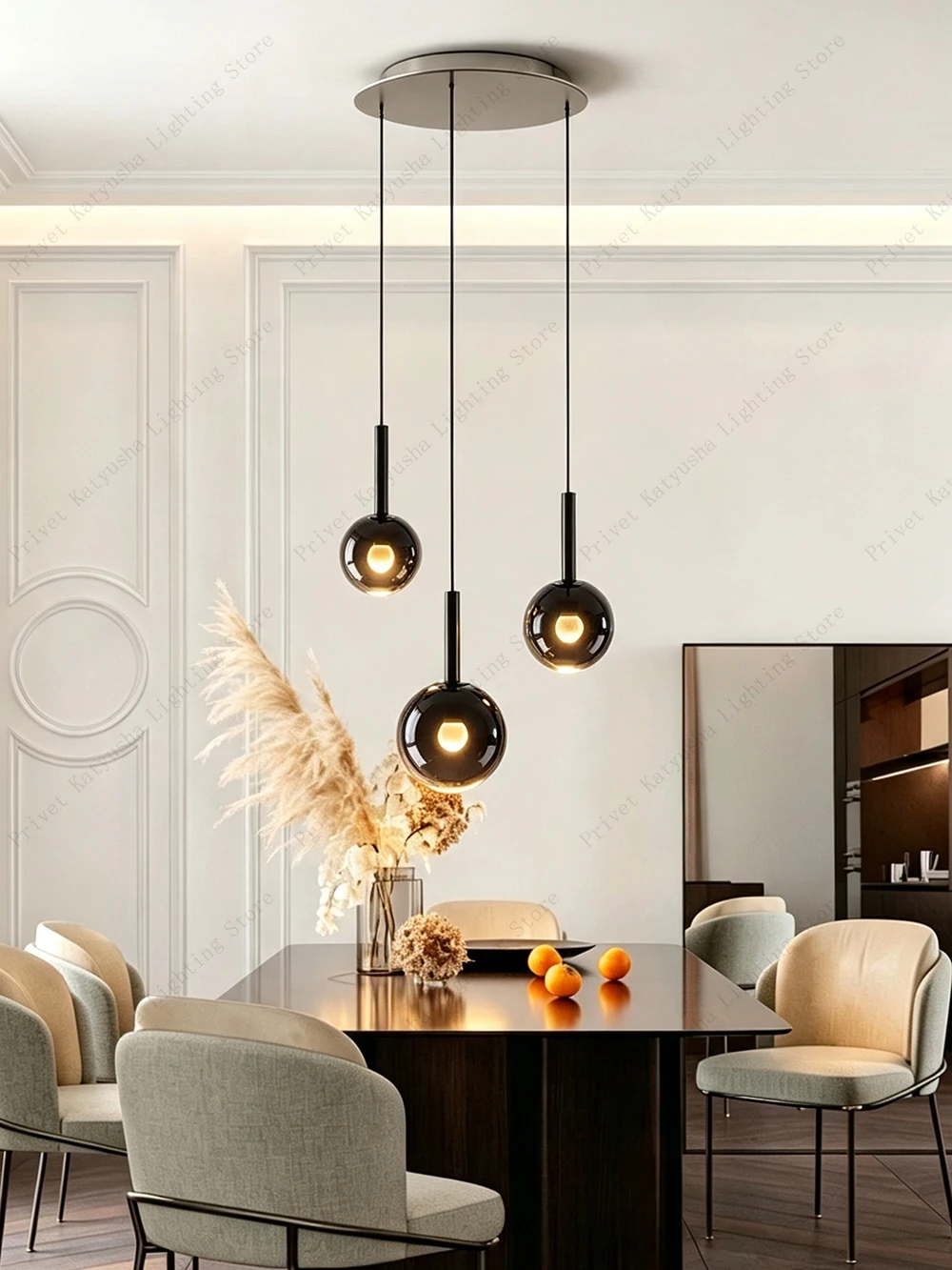 Smoke Grey Glass Spheres Ceiling Chandeliers Living Room Dining Table Hanging Lamp Hand Wave Control Chandelier Lighting