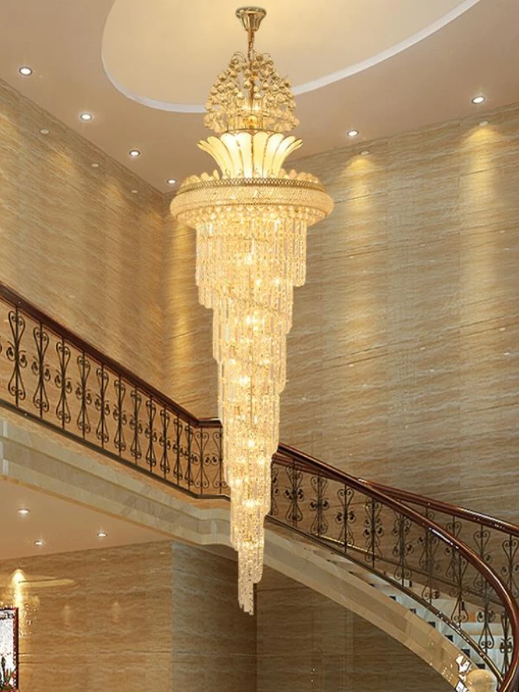 

European Big Lighting Large Gold Imperial K9 Crystal Chandelier For Hotel Hall Living Room Staircase Hanging Pendant Lamp Decora