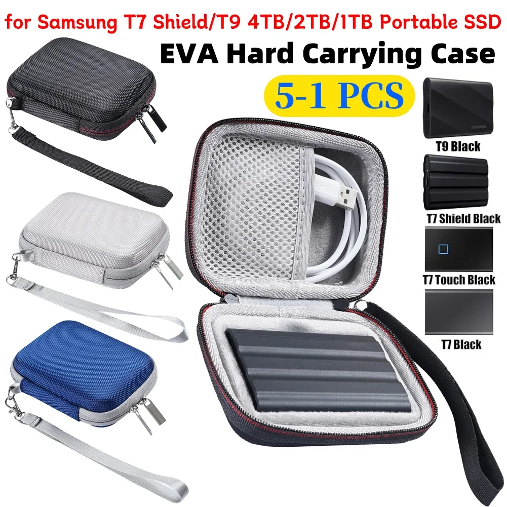 

EVA Hard Drive Case Shockproof Protective Travel Case with Mesh Bag&Hand Strap for Samsung T7 Shield/T9 4TB/2TB/1TB Portable SSD
