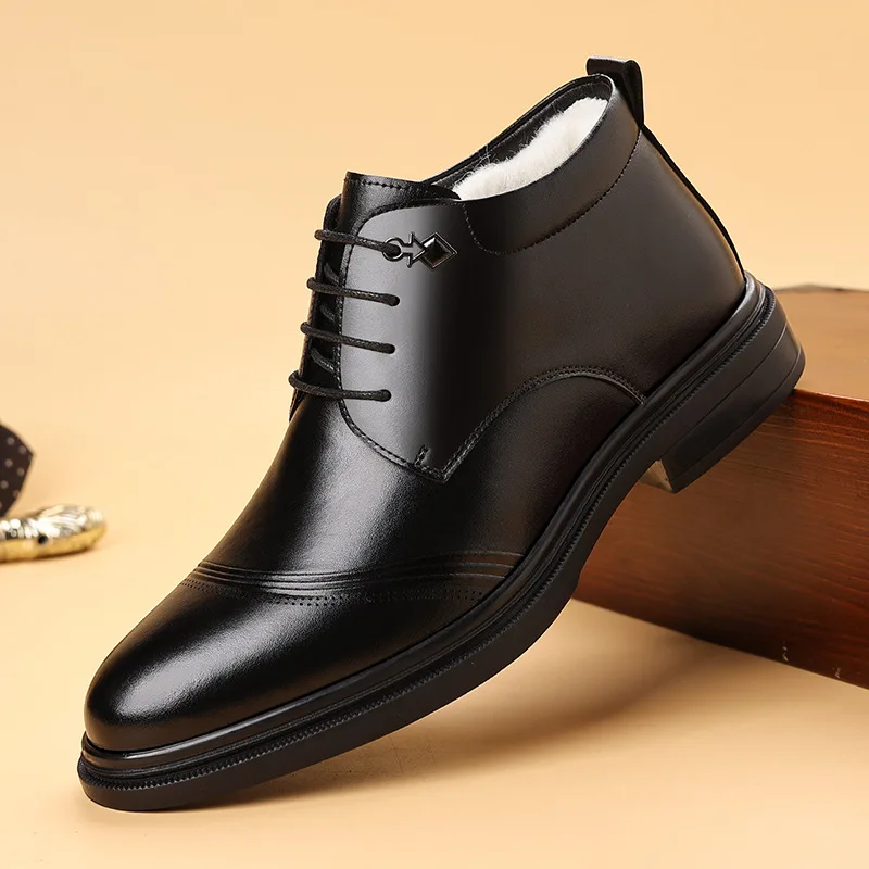 

Men's business leather shoes, genuine leather formal wear, fleece thickened, warm and comfortable cotton leather boots