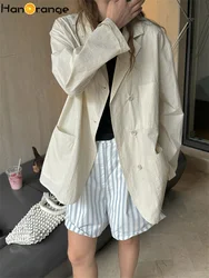 HanOrange 2024 Summer Fashion Silhouette Sunscreen Suit Jacket Women Loose Comfortable Casual Pure Cotton Blazer