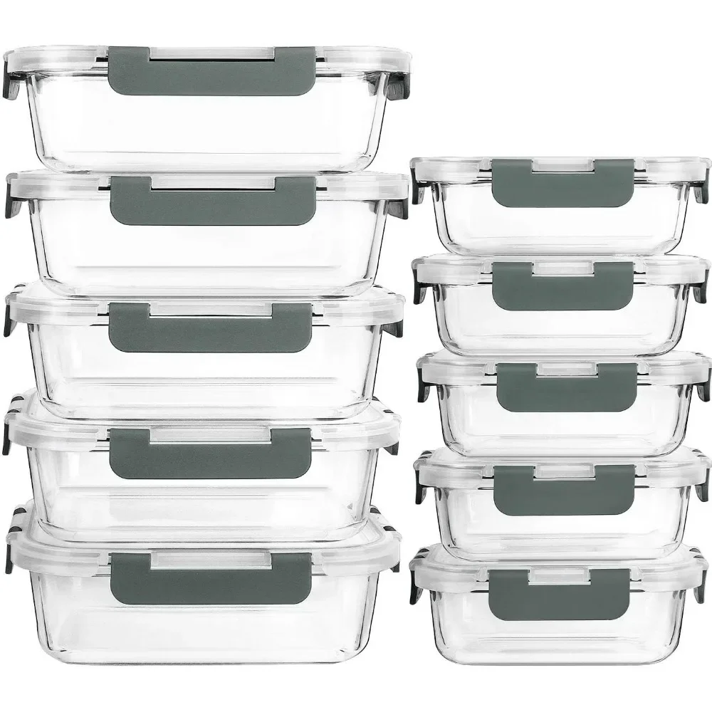 

[10-Pack] Glass Meal Prep Containers with Lids-MCIRCO Food Storage Containers with Snap Locking Lids, Airtight Lunch Containers