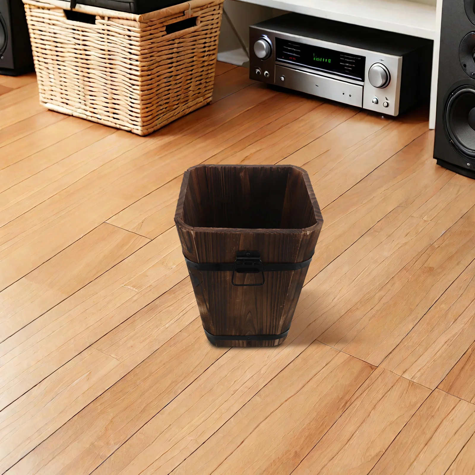 

Multifunctional Carbonized Wooden Umbrella Stand Holder Entryway Indoor Outdoor Drainage Hole Umbrella Walking Sticks Fan