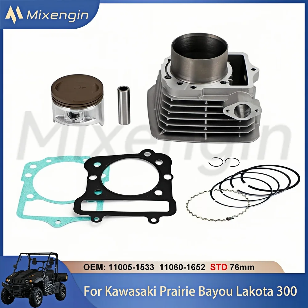 ATV STD 76mm 300cc cylinders piston gasket Rebuild Overhaul kit For Kawasaki Prairie Bayou Lakota Sport 300 11005-1533 1988-2005