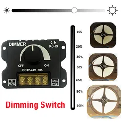 DC 12V-24V 30A LED Dimmer Switch LED Monochrome Controller PWM Digital Stepless Dimming for Lamp Strip Single Color Lamp