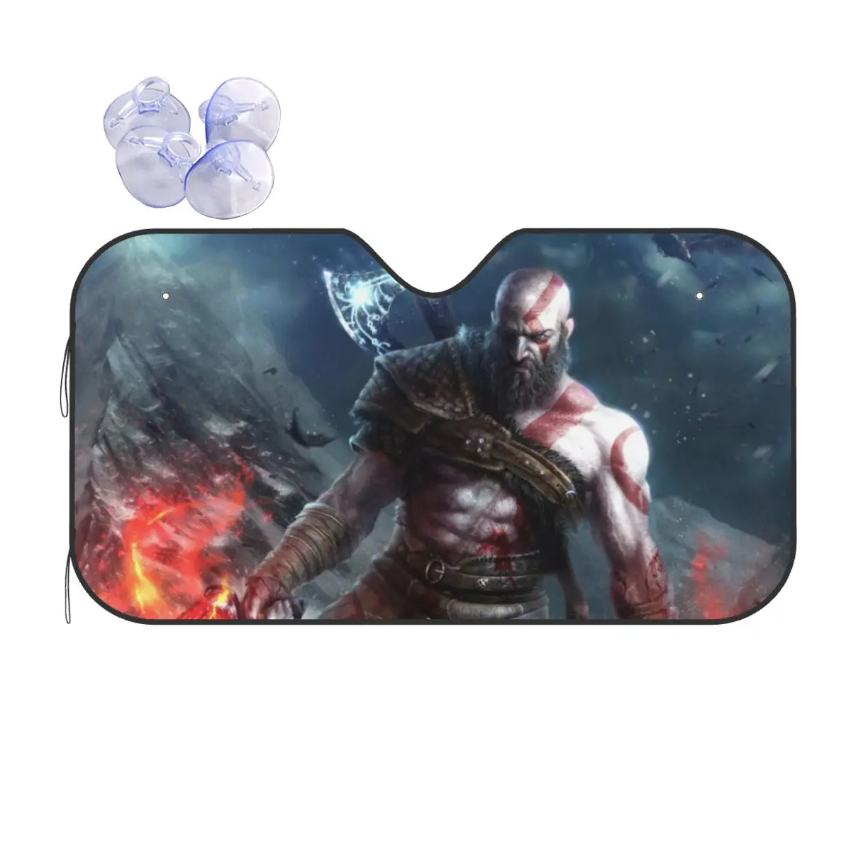 God Of War Kratos Plaid Universal Windshield Sunshade 70x130cm Game Cartoon Aluminium Foil Sun Visor Solar Protect