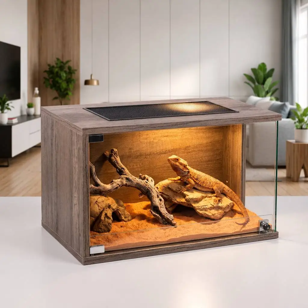 24x12 Inch Reptile Tank, Stackable, Eco-friendly Wood Board, Front Opening Glass Door, Lizard Snake Habitat Enclosure