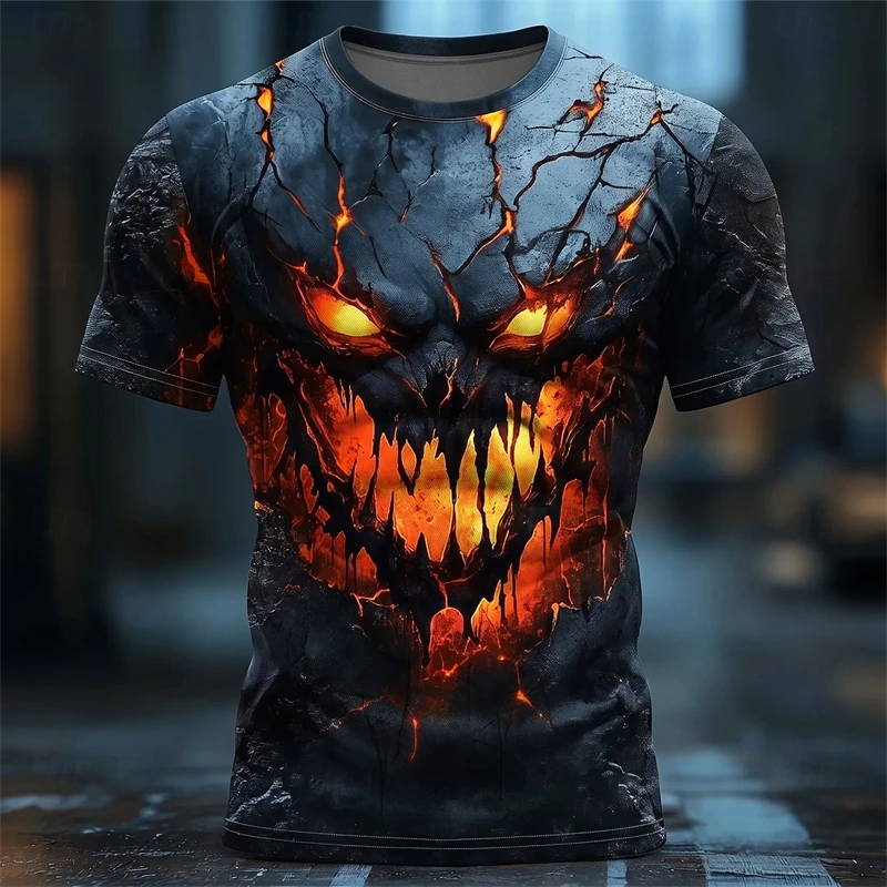 New Men's Short-Sleeve T-Shirt With Spooky Halloween Ghost Face Print—Round-Neck Relaxed-Fit Streetwear-Style Men's T-Shirt