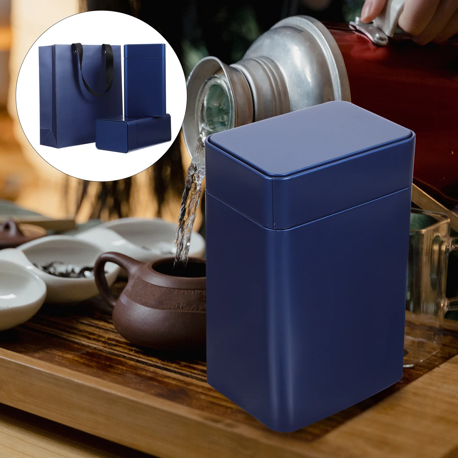 

2pcs Tinplate Canister Storage Holder For Coffee Beans Snacks Multi-Use Sealing Container Decorative Square Tea Tin Tea Bag Jar