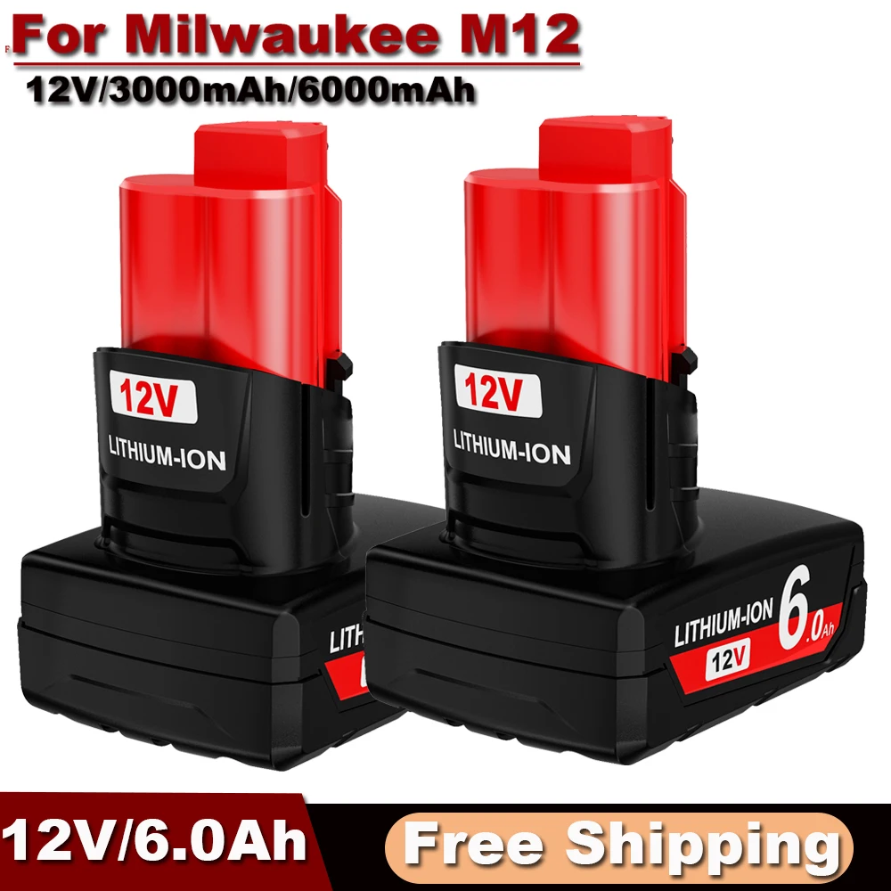 

For Milwaukee M12 Battery 12V 3.0Ah/6.0Ah Rechargeable Battery 48-11-2402 48-11-2411 6000mAh Power Tool Battery For Milwaukee